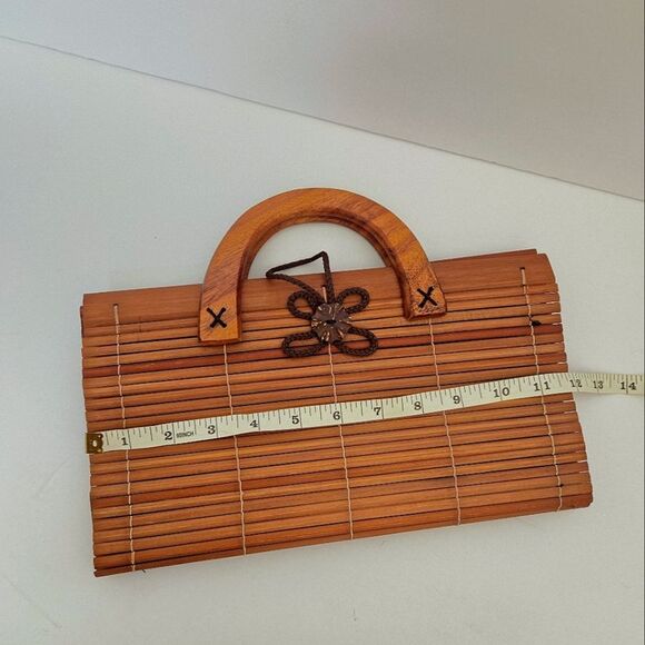 Boho Wooden Colapsible Small Purse Top Handle Mini Bag - Picture 6 of 10